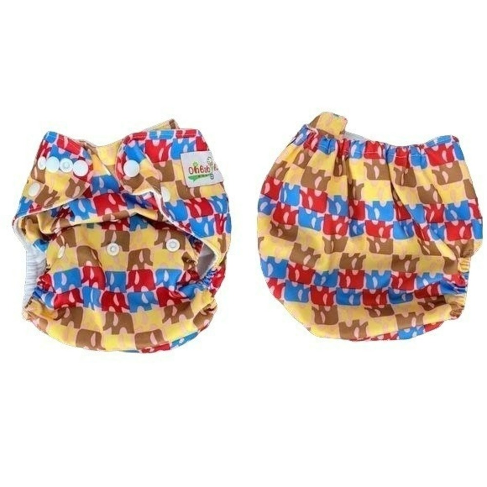 OhBabyKa Boys Girls Colorful Elephants Snap Cloth Diaper Cover Adjustable